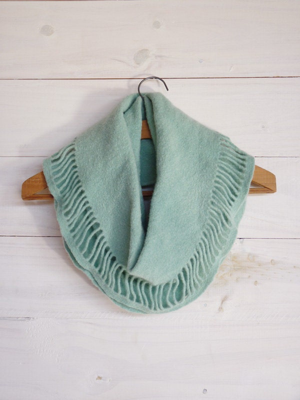 Mint stripes Neckwarmer, Infinity scarf, Cowl scarf, merino wool felt by Texturable
