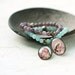 Vintage Bird Bracelet Set. 2 Charm Bracelets - Amazonite and Jade. Bohemian Jewelry Stretch Stacking Bracelets