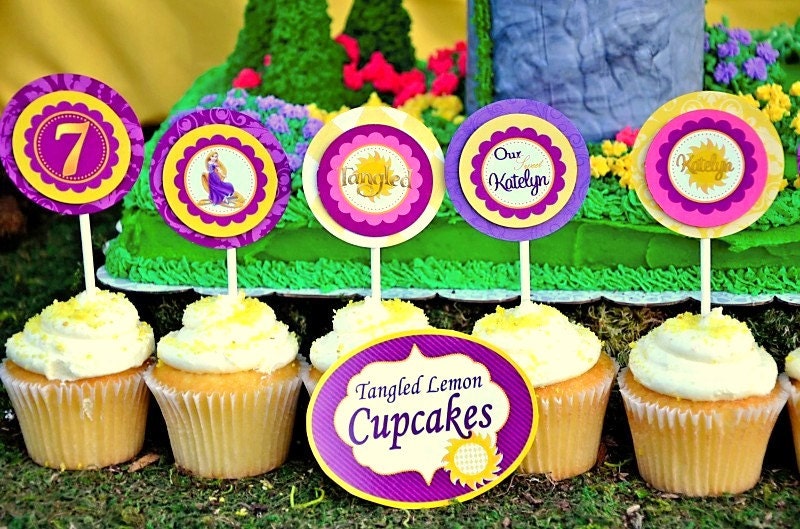 TANGLED Inspired Cupcake Toppers, Tangled Favor Tags, Tangled Labels- RAPUNZEL- Tangled Princess - Girls Birthday Party - Krown Kreations Il_570xn