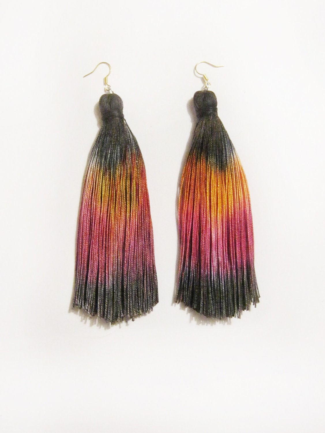 Fire - hand dyed tassel earrings/murMur