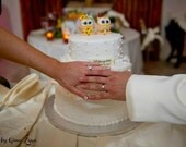 Love bird owl wedding cake topper, custom cake topper with banner, sunflower bouquet