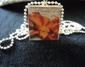 Orange Orchid Scrabble Pendant