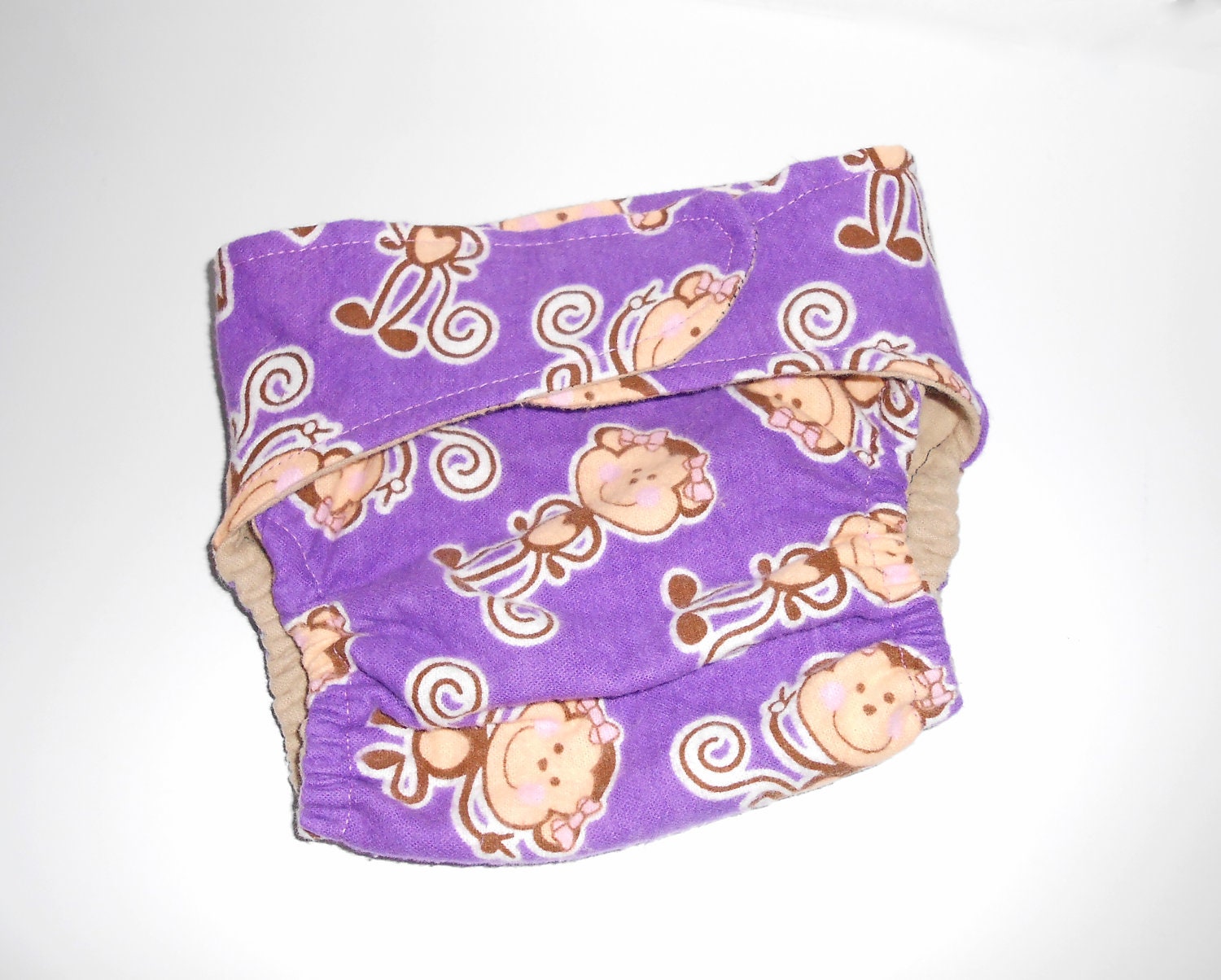 One Size Flannel Fitted Diaper - Purple Monkeys