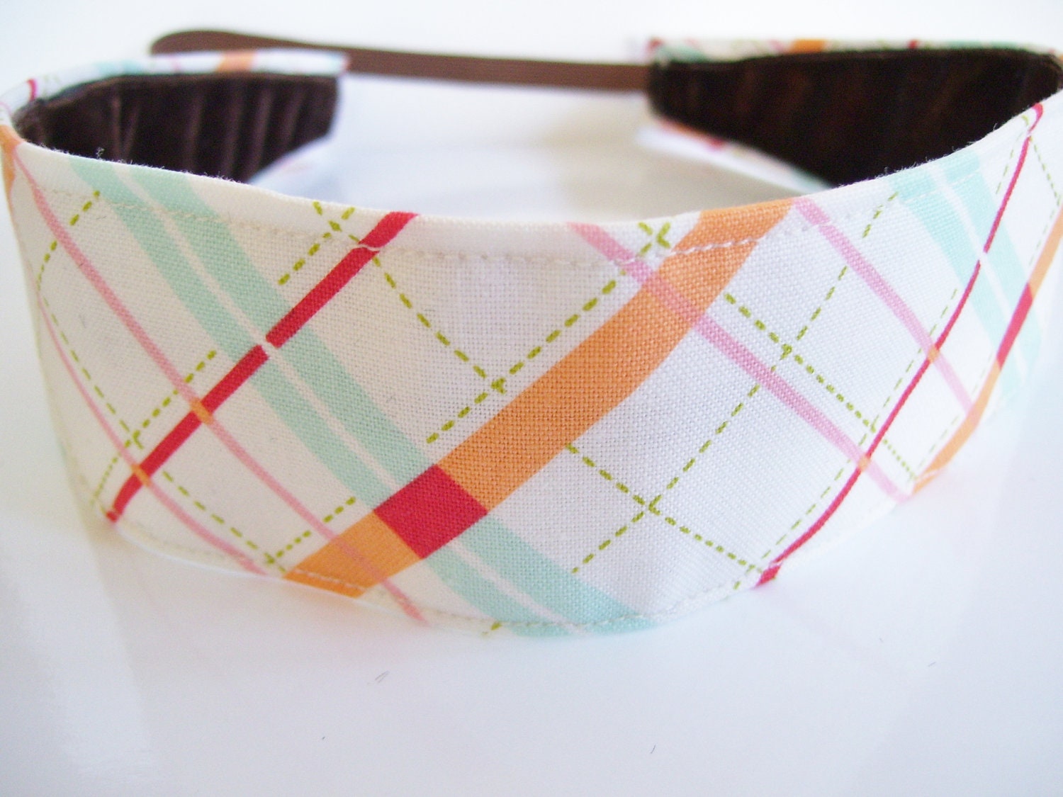 Orange and Aqua Plaid Fabric No Slip Headband