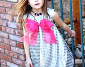 Holiday Platinum Polka Dot  Dress With Large Hot Pink Organza Bow
