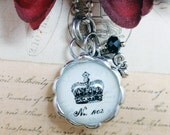 Vintage Inspired Crown Black & White Dream Inspire Play Small Double Bubble Soldered Necklace