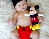 Baby Mickey Mouse Inspired Costume Set Hat Diaper Cover - Crochet Winter Outfit Newborn Boy Girl Halloween Thanksgiving Photo Prop
