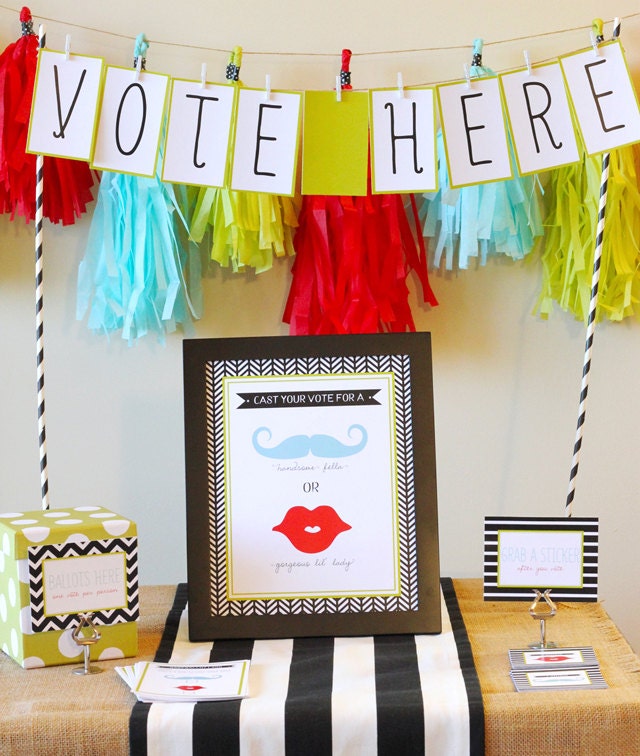 Gender Reveal Voting Station - Little Mister or Miss - INSTANT DOWNLOAD - Red Lips