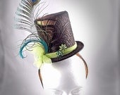 Top Hat Headband Handcrafted - Embossed Felt, Upcycled Vintage Rhinestone Components, Peacock Feather, Be Yourself - Unique Hair Accessory