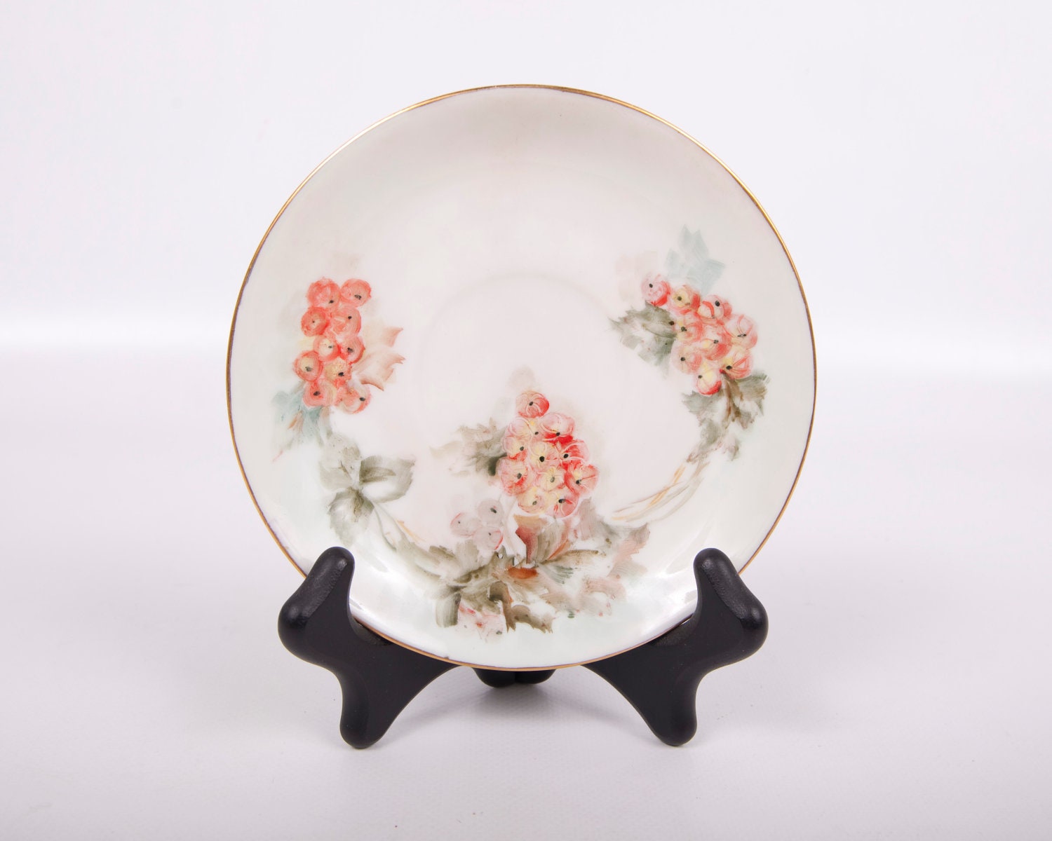 Vintage Hutschenreuther Selb Saucer Bavaria Germany 1960s Hand Painted Gilded Porcelain Orange Floral