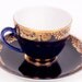 Vintage Lomonosov USSR Teacup & Saucer Cobalt Blue Gold Golden Frieze Pattern