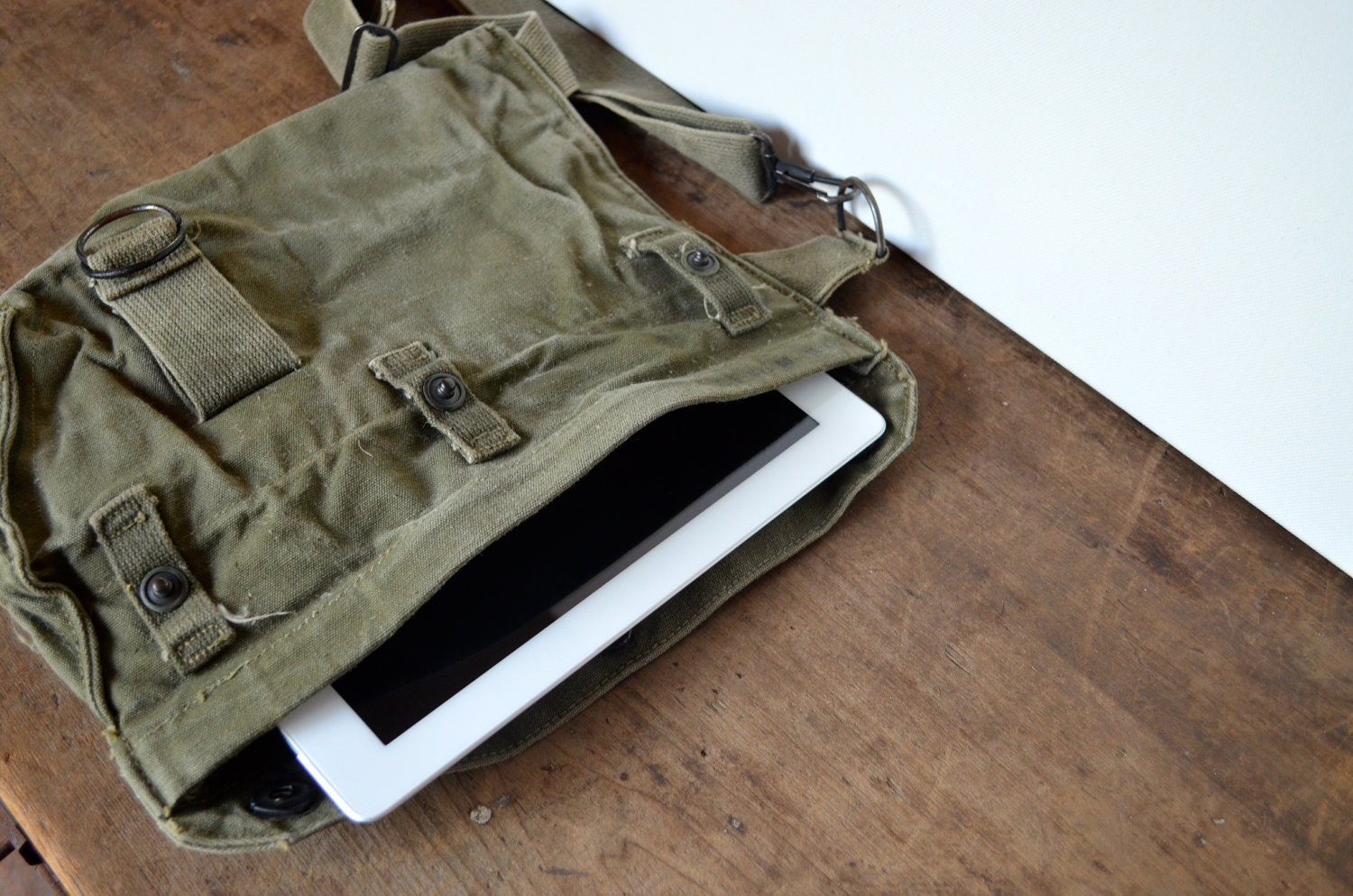Vintage Military Gas Mask bags purse mini iPad case, tote, shoulder, sling, Indy bag. messenger bag. olive drab. Nook kindle
