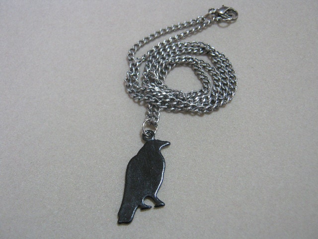 Raven Pendant Enameled Metal Necklace