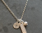 Custom Personalized Hand Stamped Where My Heart Is Compass Sterling Charm Necklace