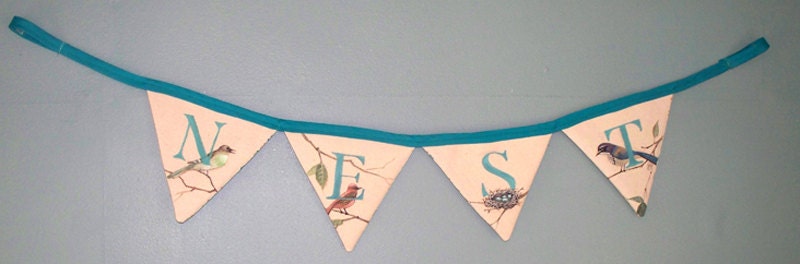 NEST Hand-Painted, Sewn, Canvas and Fabric Garland with Birds