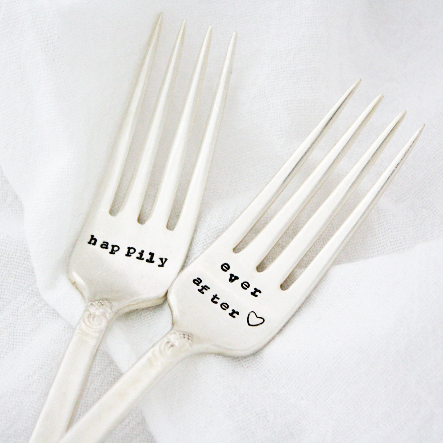 Happily Ever After- hand stamped vintage forks, for wedding or engagement gift .READY TO SHIP