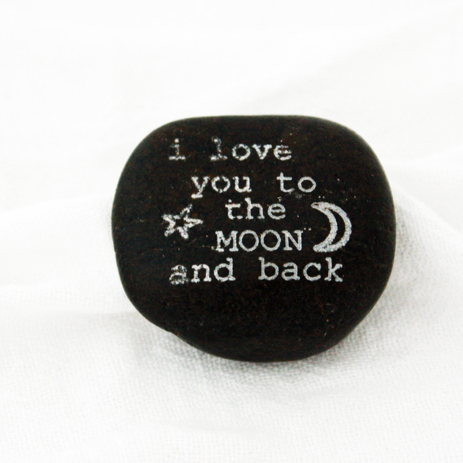 Laser Engraved Stone, "i love you to the moon and back". Eco gift idea or boho wedding favor by milk and honey