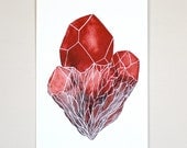 Gemstone Crystal Cluster Watercolor Art Painting - Geometric - Archival Print - 8x10 Crystal Cluster