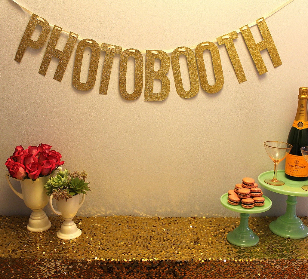 Gold Glitter "PHOTOBOOTH" Banner Garland - perfect for weddings & parties