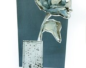 Original mixed media Flower drawing - acrylic, oil pastel, pencil,  ink on acid free paper / spring / vase