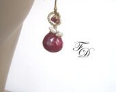 18k gold filled Ruby and Freshwater Pearl Earrings,Wire Wrapped 18k earrings,Paula earrings,