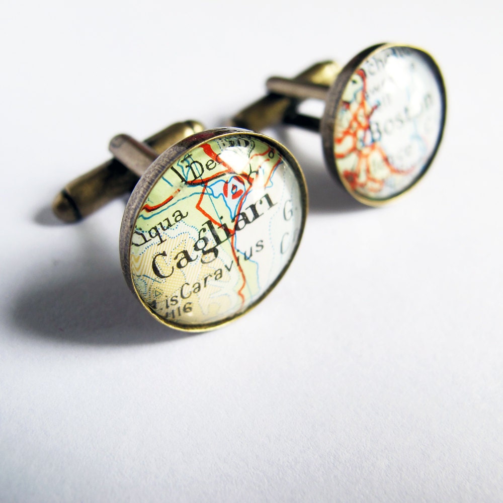 Map Cufflinks, Personalized Cuff Links Using Vintage and Modern Maps for Weddings / Groom / Groomsmen / Special Occasions, Custom Cufflinks