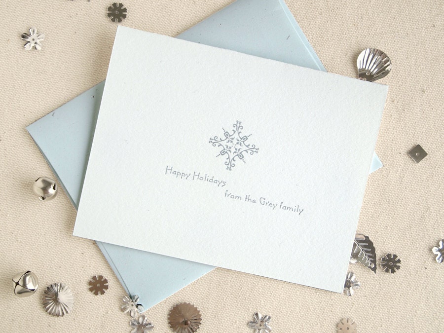Personalized Holiday Card Set - Letterpress Vintage Style Christmas Snowflake - Carousel (30)