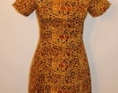 Vintage 60s  Tribal Print Dress -Hawaiian Print - Metal Zipper - Day Dress