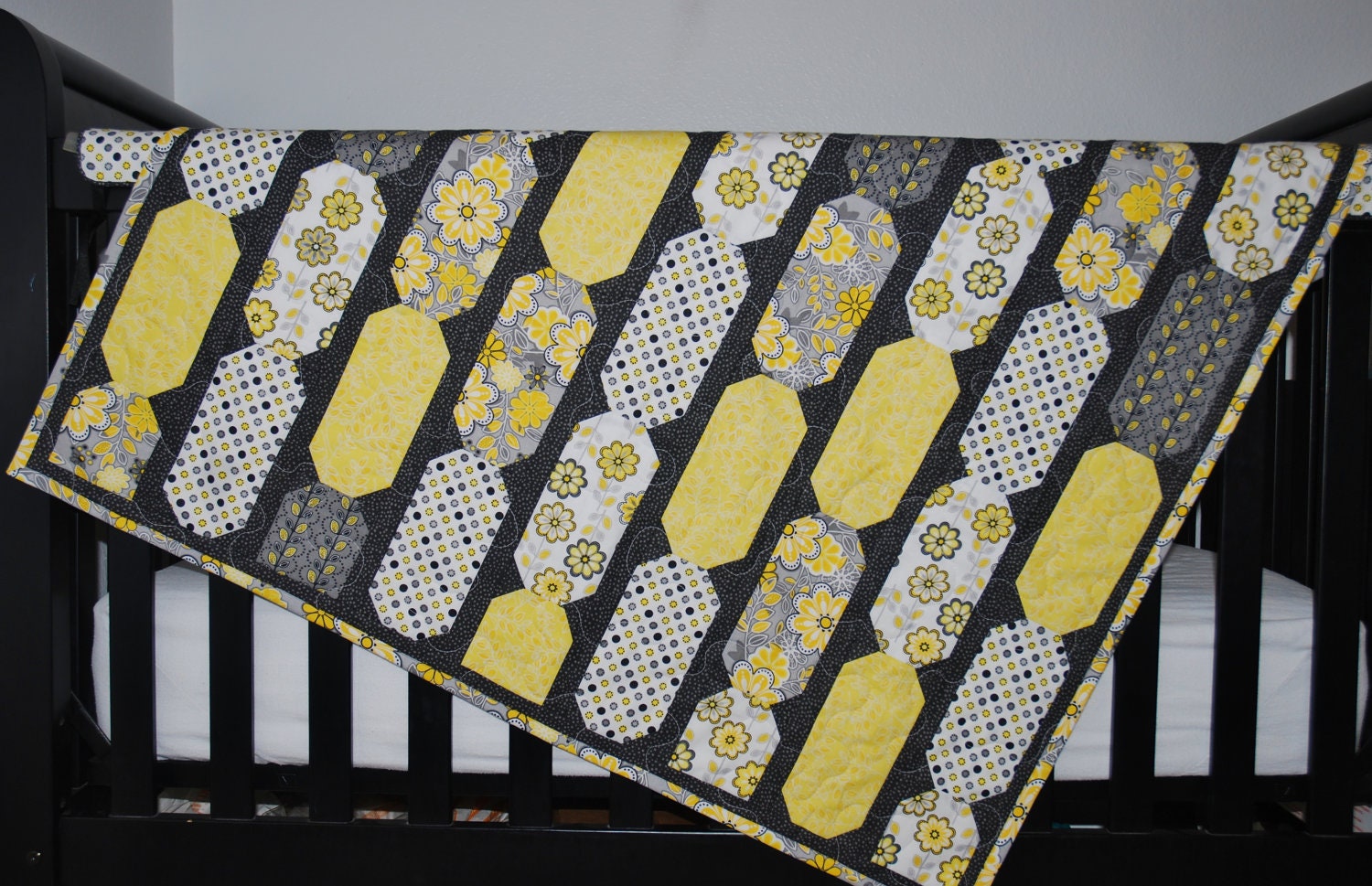 Gray and Yellow Modern Baby Girl Quilt Crib Bedding