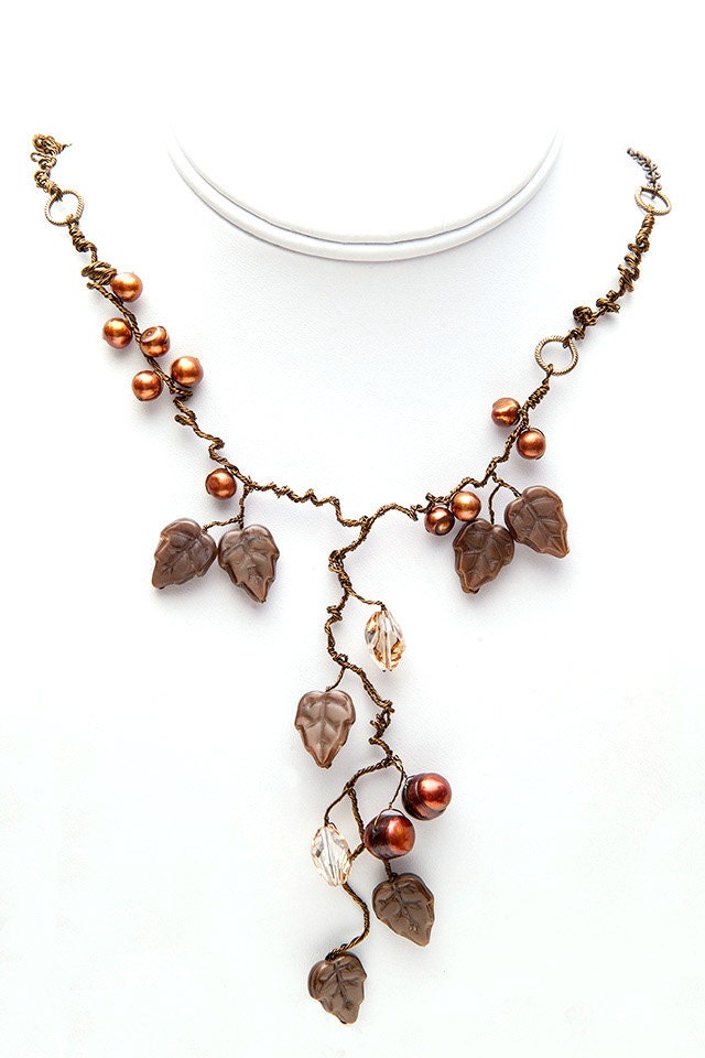 Brown Statement Necklace, Nature Inspired Jewelry, Fairy Necklace, Art Nouveau Jewelry - CherylParrottJewelry