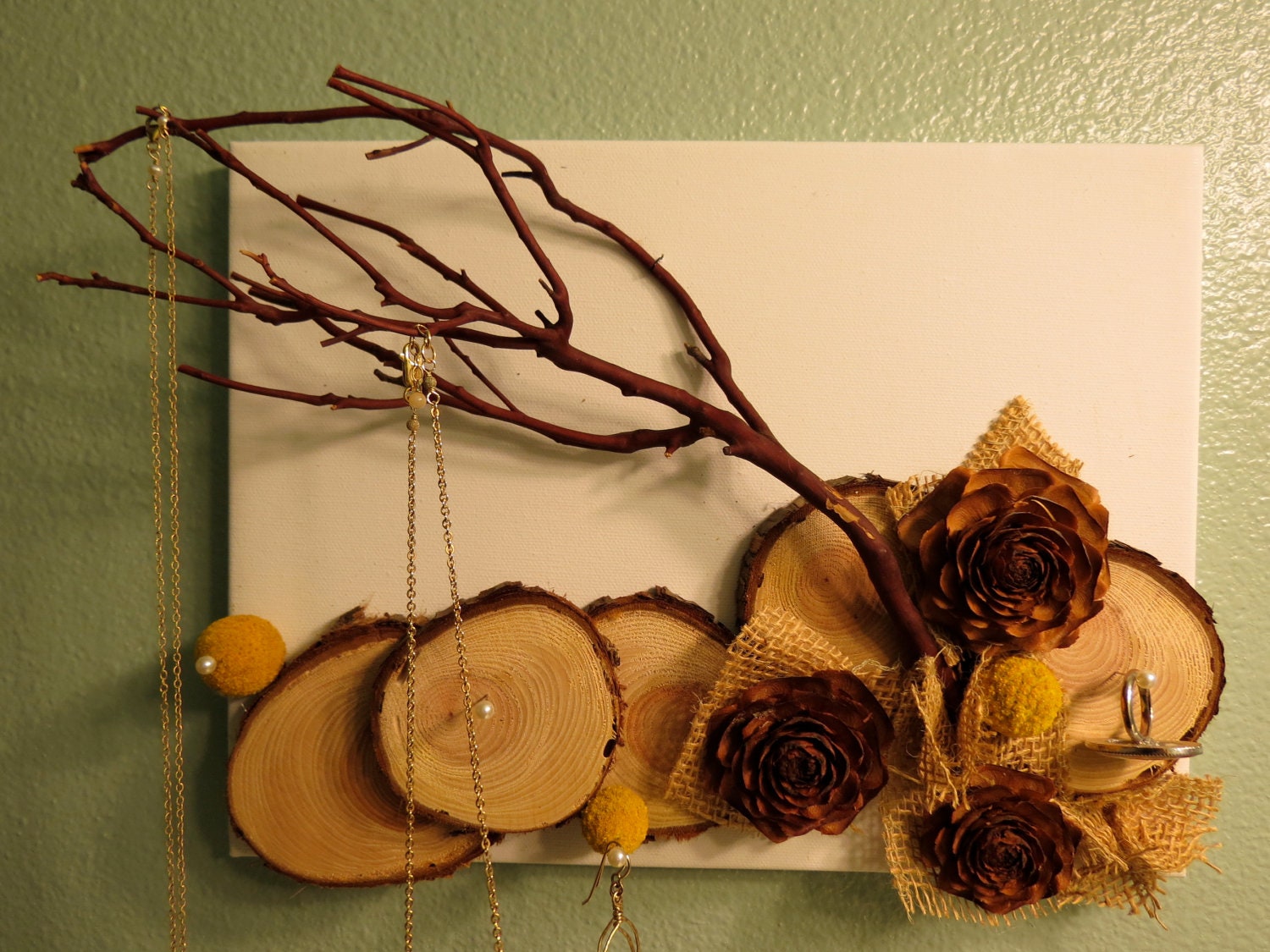 Natural Wood Jewelry Display for Wall