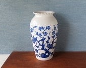 Anchor Hocking / Fire King Vitrock Vase with Blue Floral and Bird Design