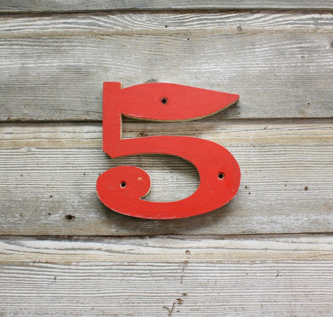 Mid-Century House Number -- Wooden Number "5"