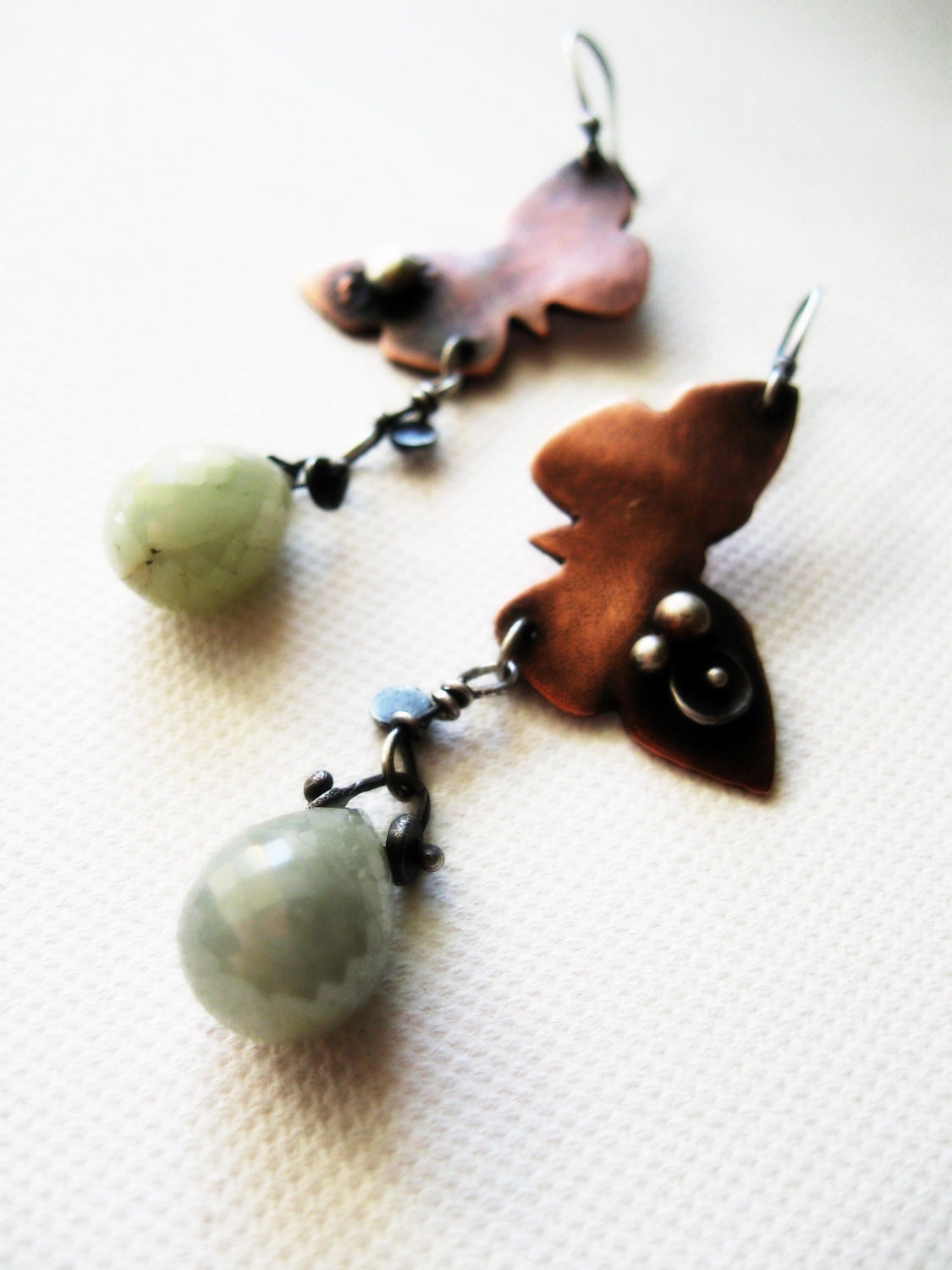 Umba Sapphire Butterfly Earrings Sterling Silver Copper Blue Pale Green Faceted Natural Stones Briolette Drop Dangle