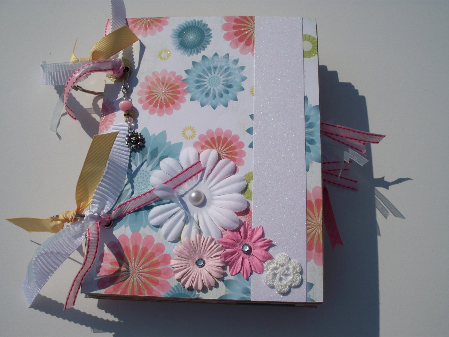 Pretty Pink and Blue Flowers 6.75" x 9" OOAK Mini Scrapbook Album