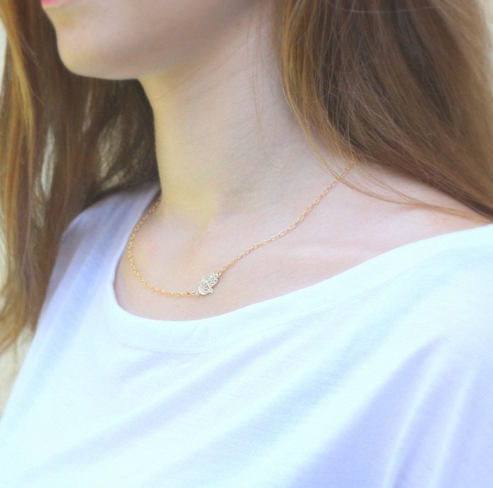 Hamsa necklace - Sideways Hamsa Necklace - Tiny Silver Hamsa - dainty necklace hamsa - gold necklace hamsa