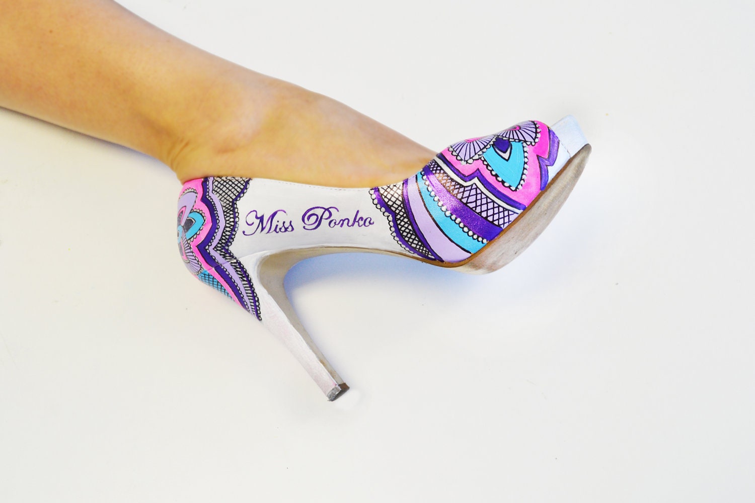 Wedding Shoes - Bridal Shoes - Hand painted Heels- Pink Flower shoes