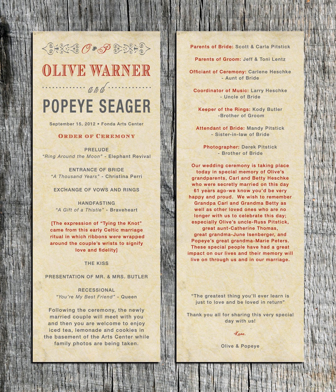 Wedding Ceremony Program - Old Fashioned - Custom DIY Printable