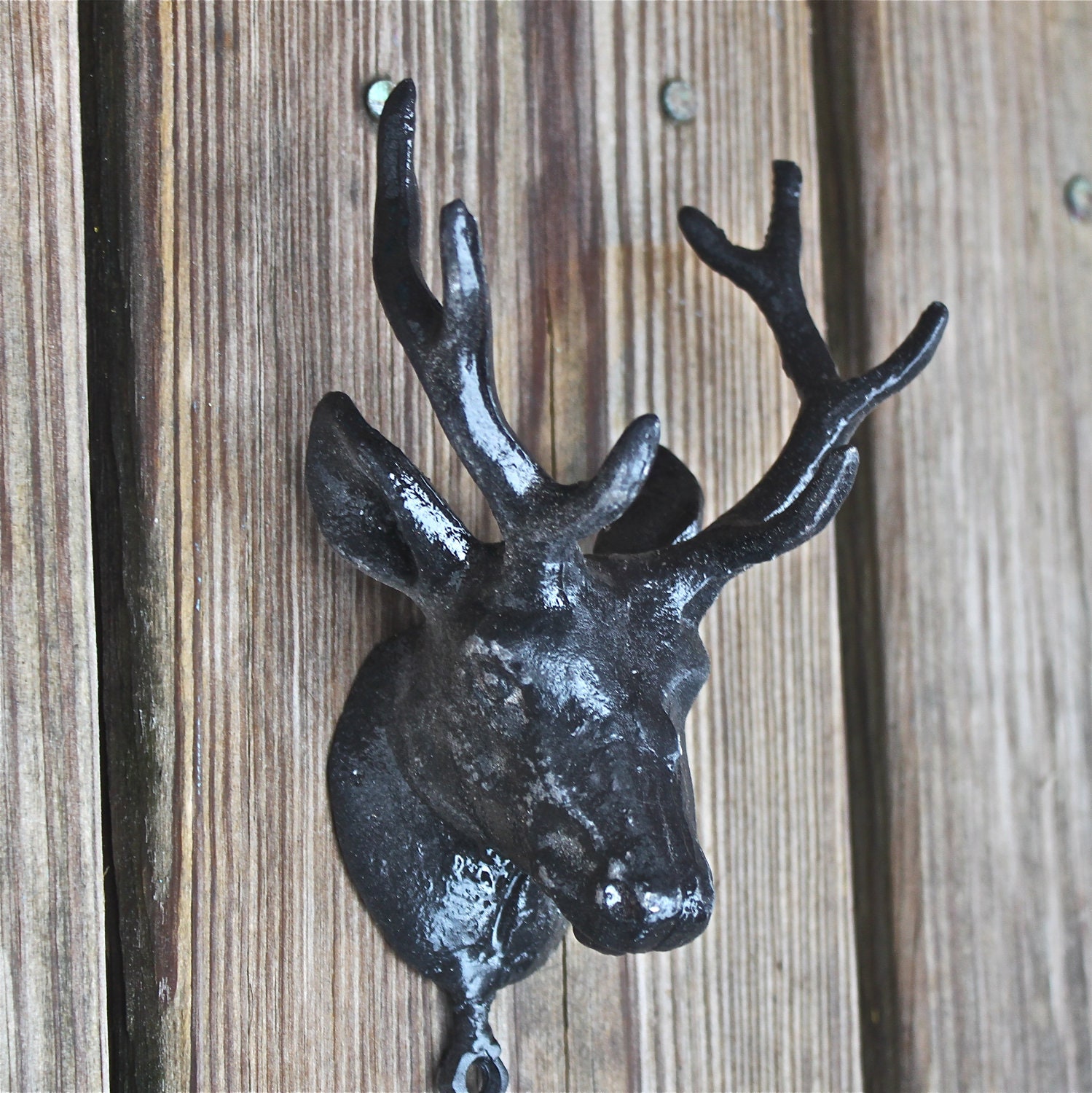 MIDNIGHT BLACK Deer w/ Antlers Wall Hook /Shabby Chic /Lodge, Cabin Decor /Towel Holder /Metal Accessory Hanger /Boys Room /Man Cave