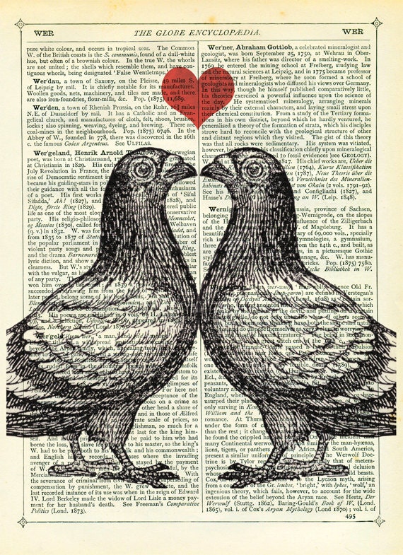 Dictionary Art Print Vintage Upcycled Book Page Pigeons in Love Collage Print