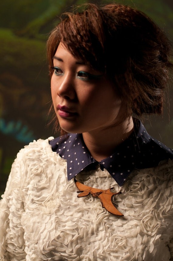 Skeleton Pterodactyl Necklace. Laser Cut Wooden Dinosaur Necklace. Cherry Wood.