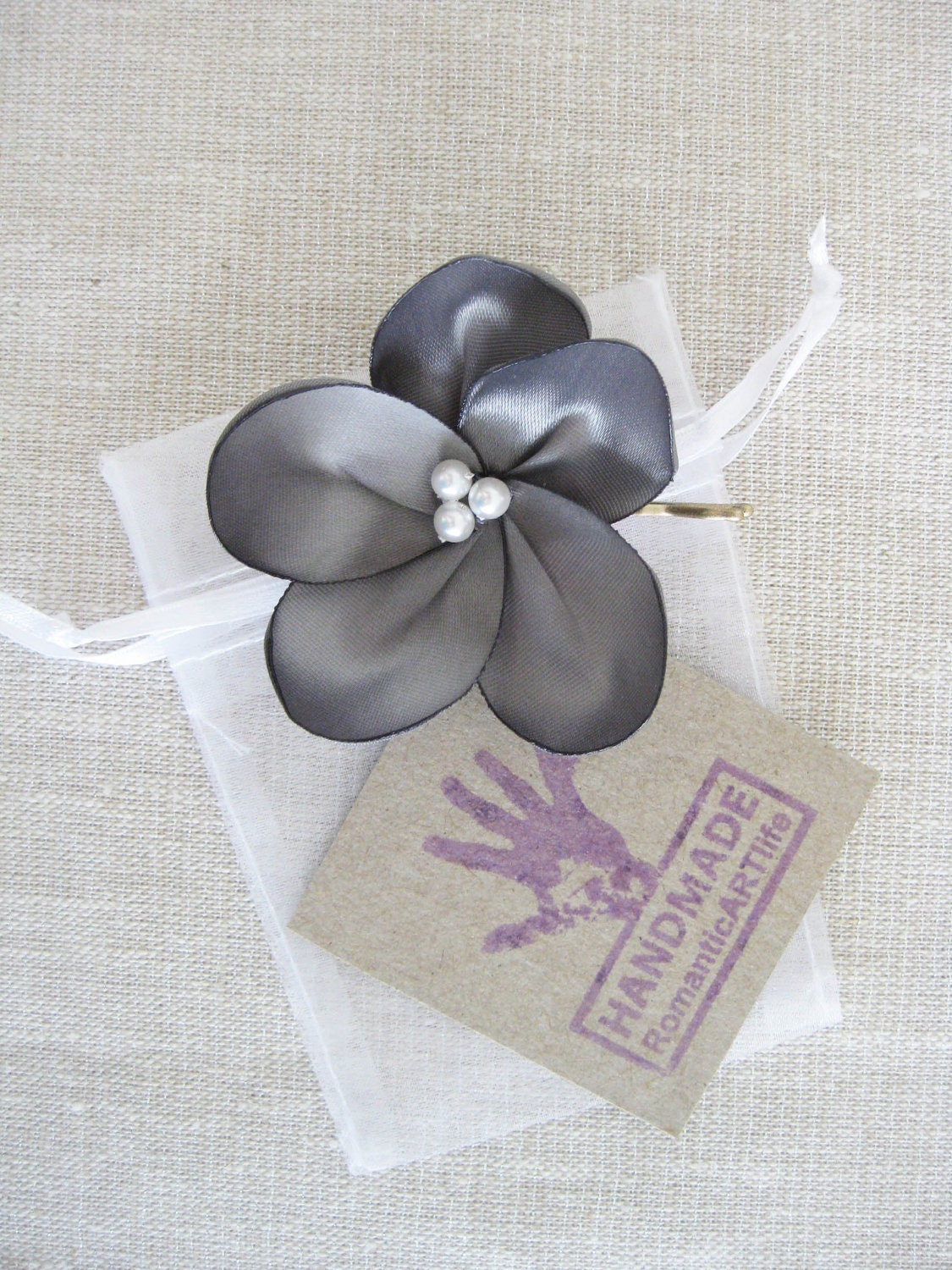 Silver Flower Hair Accessory. Gray Flower Pin. Flower Hair Pin. Bridesmaids Hair Piece. Flower Girl Hair Accessory.
