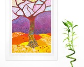 Tree Painting Print Colorful Modern abstract landscape purple lilac orange pastel nature art Wall Decor Fine art Home Decor Gift under 25