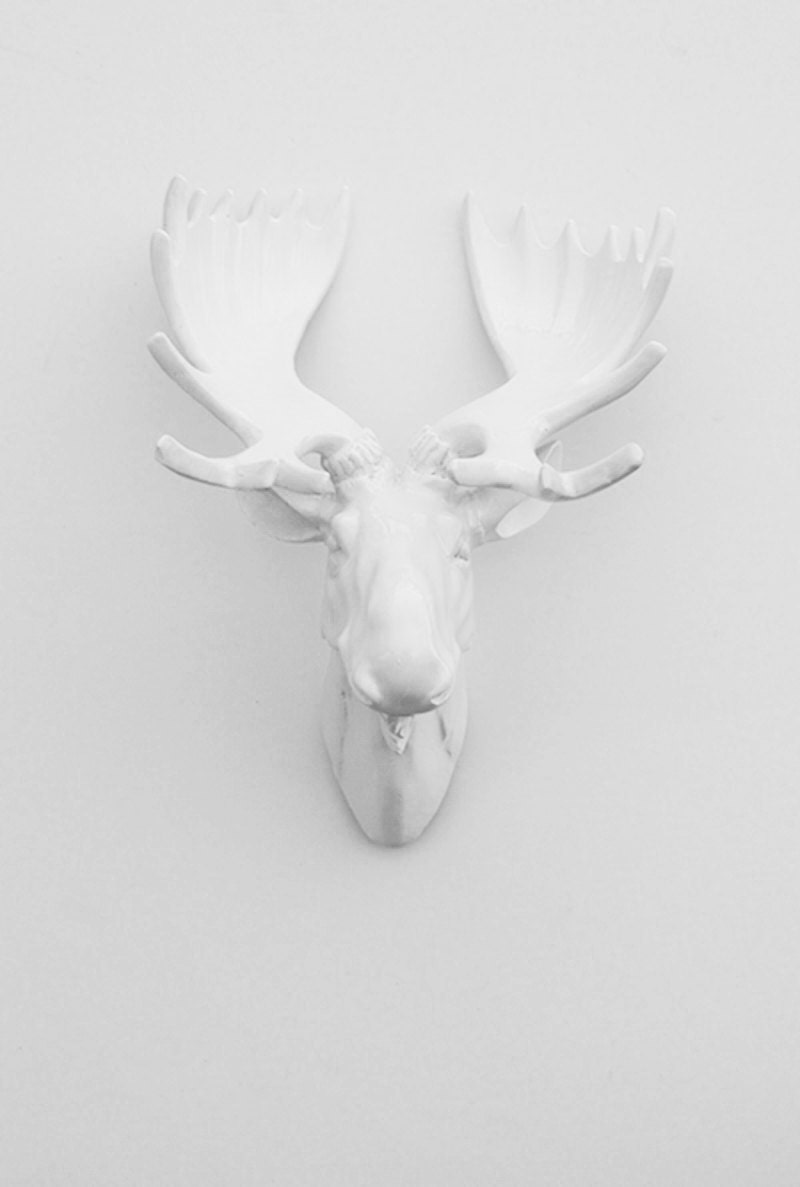 White Moose Head w/White Antlers - The Royale - Faux Taxidermy - Chic & Trendy