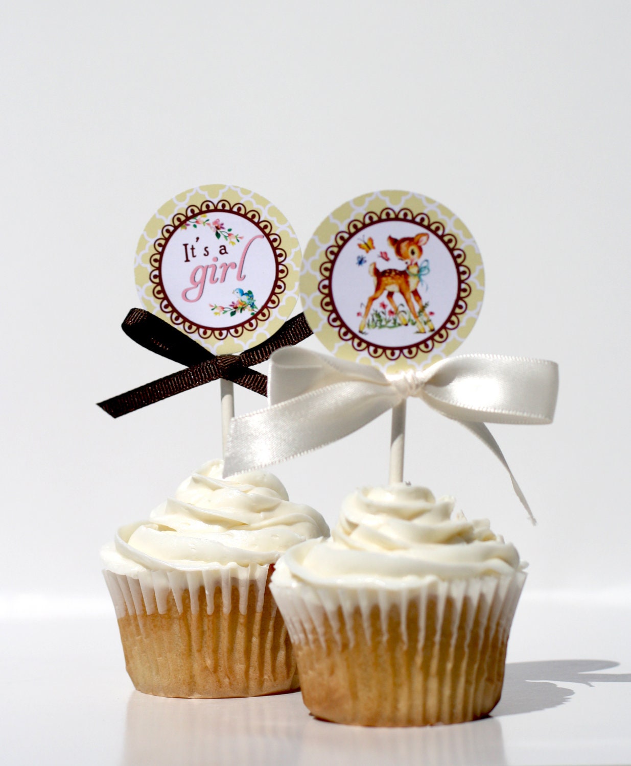 Vintage Baby Shower Cupcake Toppers - FANCY FAWN Printable