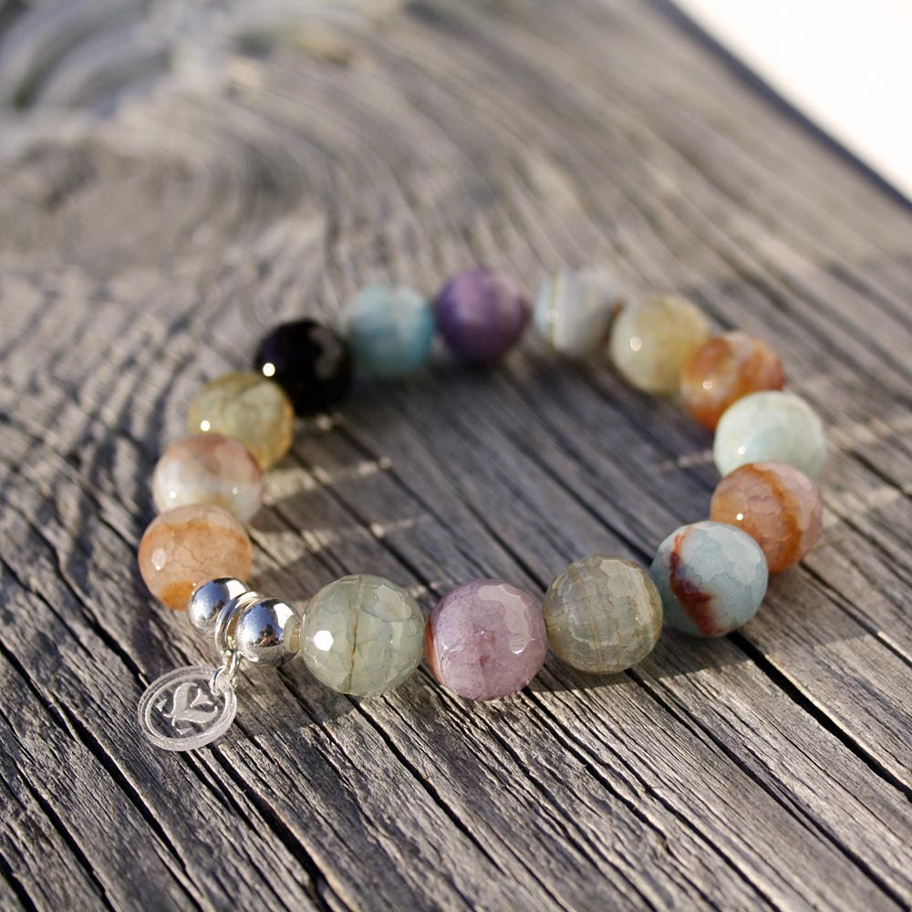 Chalcedony gemstone stretch bracelet w/ sterling silver