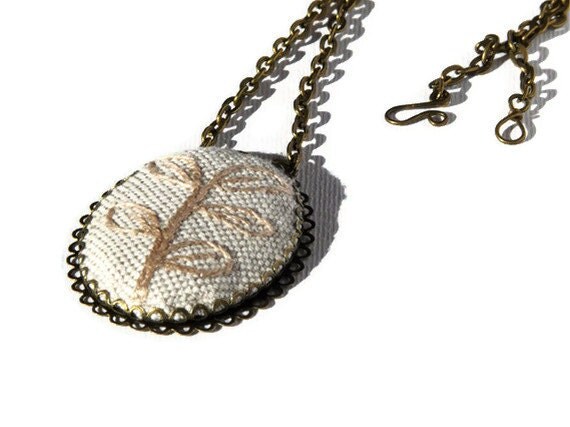Embroidered Pendant Embroidery necklace Rustic jewelry