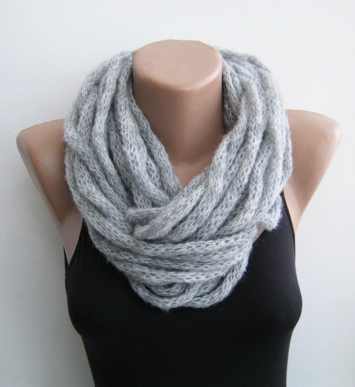 Gray i-cord cowl, scarf, necklace, infinity scarf, neck warmer