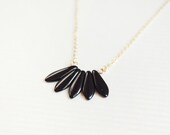 black fan necklace - modern delicate jewelry - black and gold