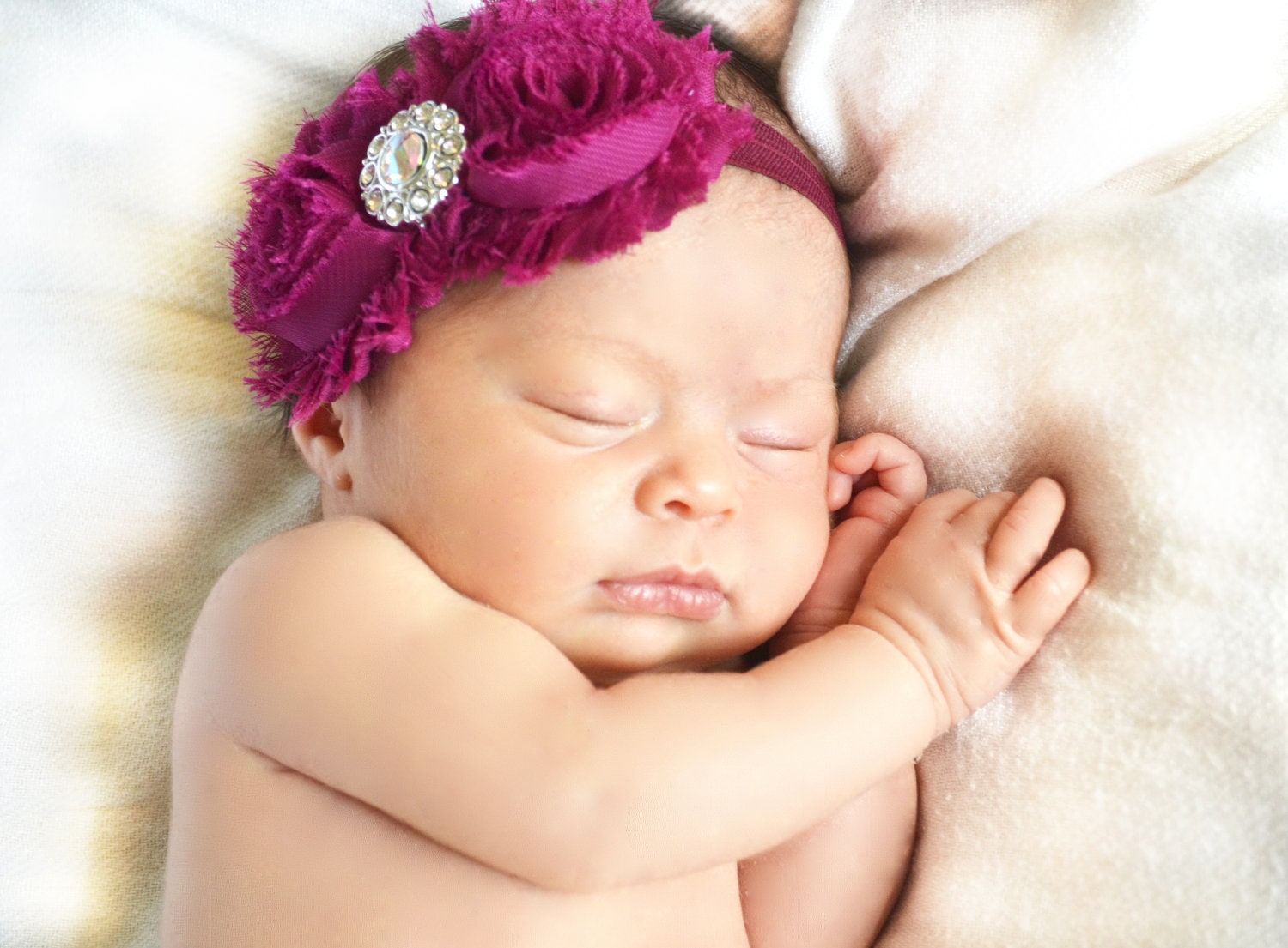 Elegant Wine Shabby chic Headband with Pearl Rhinestone, Newborn headband, Baby girl headband, Toddler headband, Newborn photo.